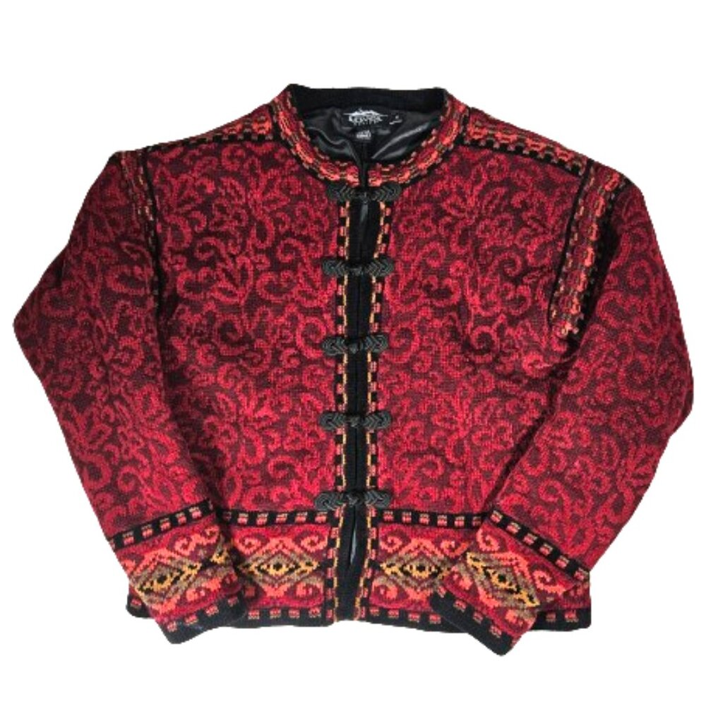 Icelandic Design Nordic Cardigan Sweater Women's Size Small Wool Blend Red Black